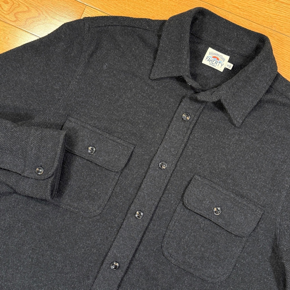 Faherty Brand Mens Charcoal Gray Knit Shirt Jacket Shacket Medium